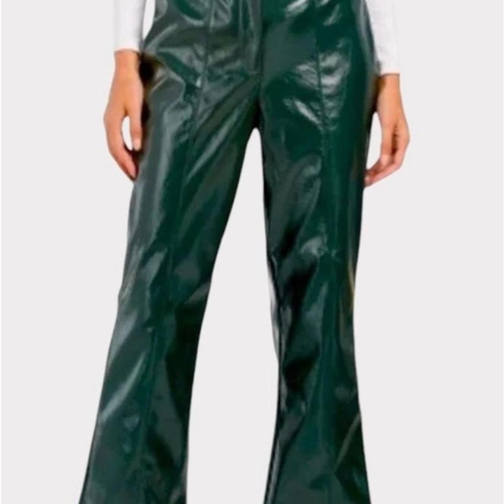 7 For All Mankind Faux Leather Cropped Shiny Green Pants size Large